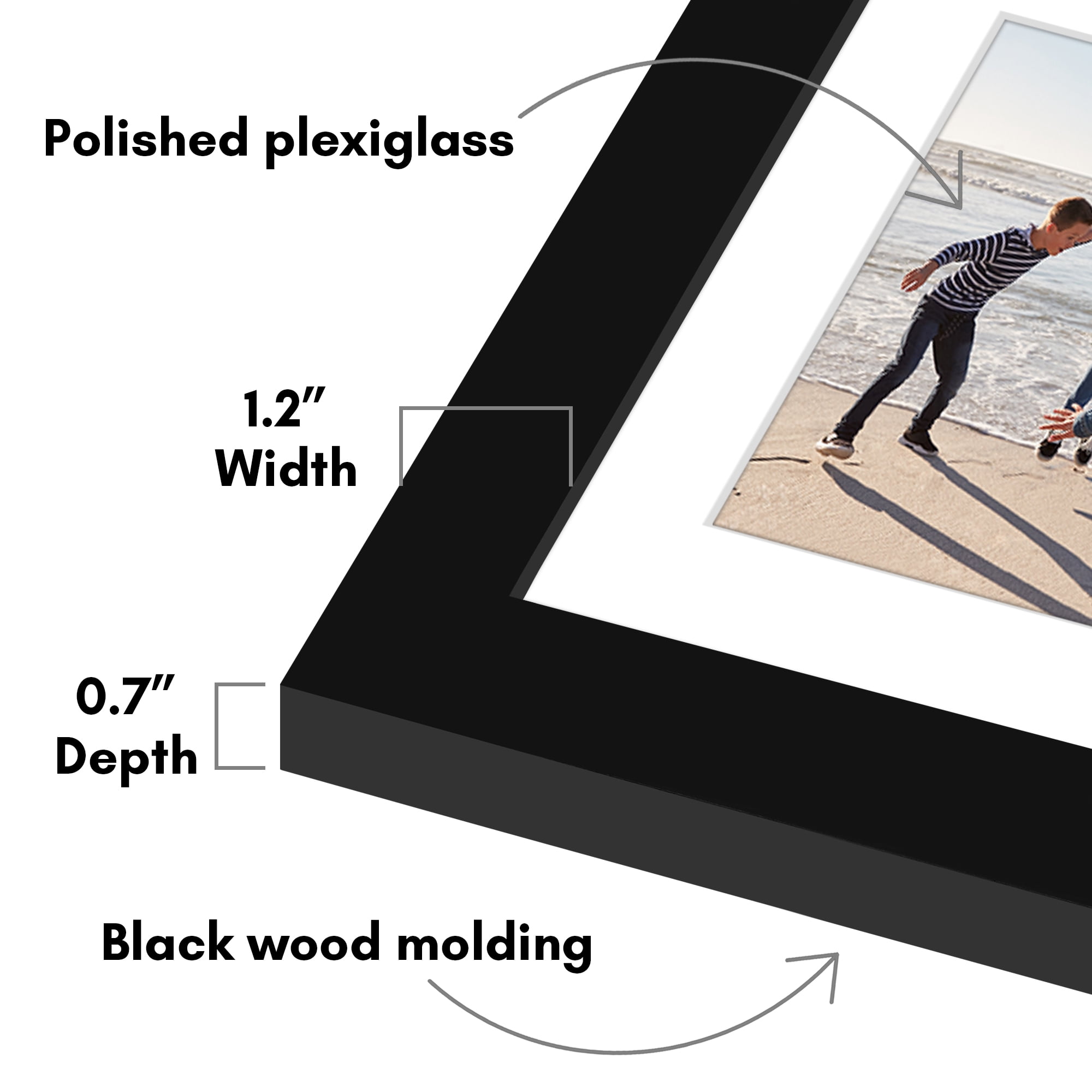 Americanflat 16x20 Picture Frame with Polished Plexiglass Collage Multi Frames Fit One Four Photos - Black