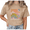 1-Brown, variant on Women's Green Colorful Daisy Grid Vintage Washed T-Shirt Short Sleeve Relaxed Fit Top