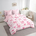 thumbnail image 3 of Manfei Cute Fashion Ribbon Bedding Comforter Set 7pcs for Girl, Fashion Pink Stripes King Bedding Sets, Cartoon Love Heart Reversible Bed Sheets, Microfiber Bedroom Decor, 3 of 7