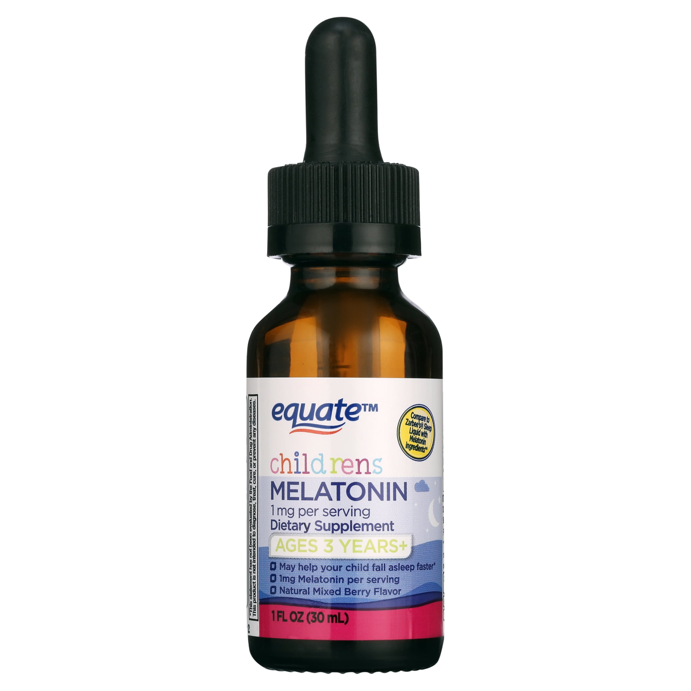 Equate Children's Melatonin Dietary Supplement Liquid for Sleep Support, Natural Mixed Berry Flavor, 1 mg, 1 fl oz