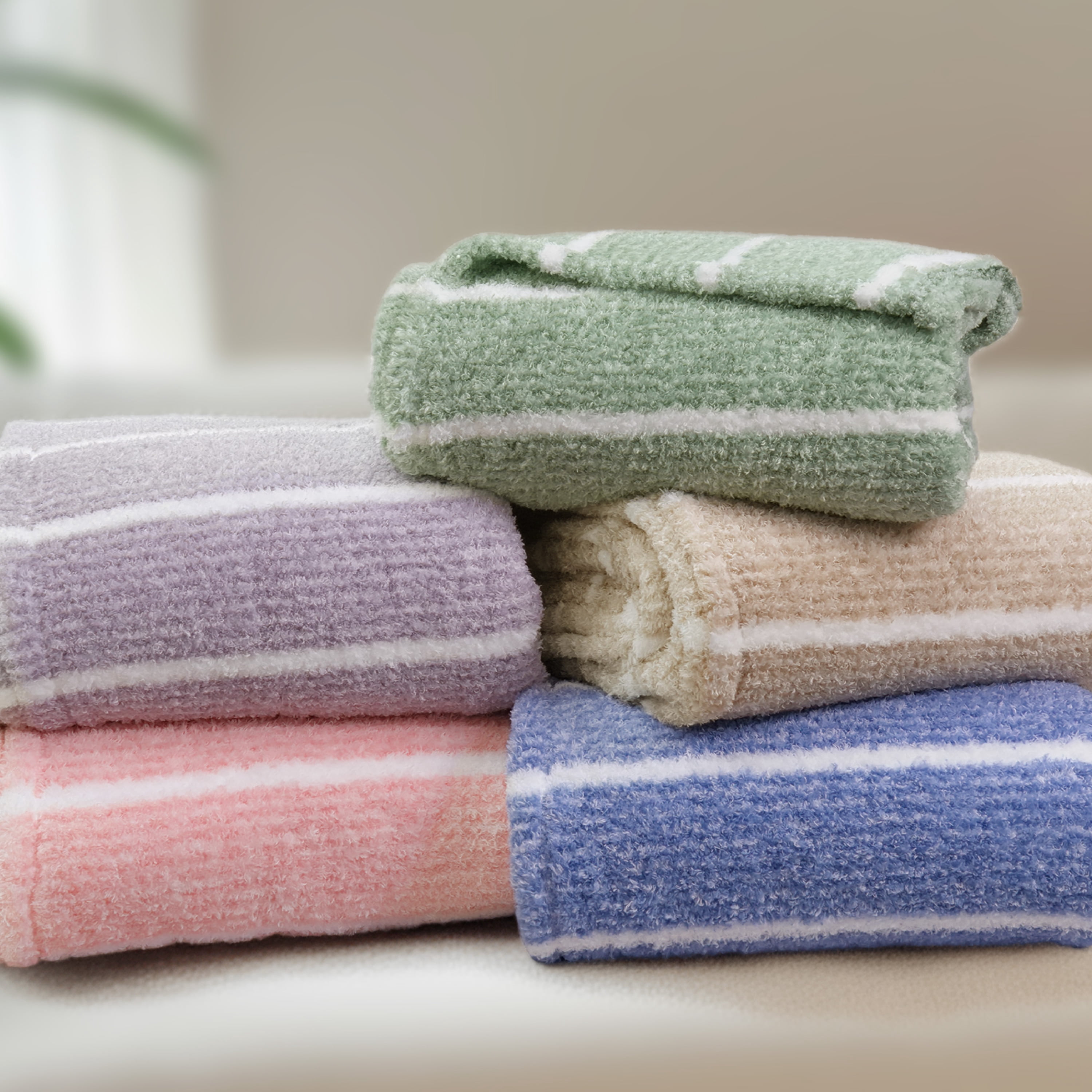 Regal Living Ultra Soft Cozy Knit Throw Blanket, Sage Green Stripe, 90" x 90"