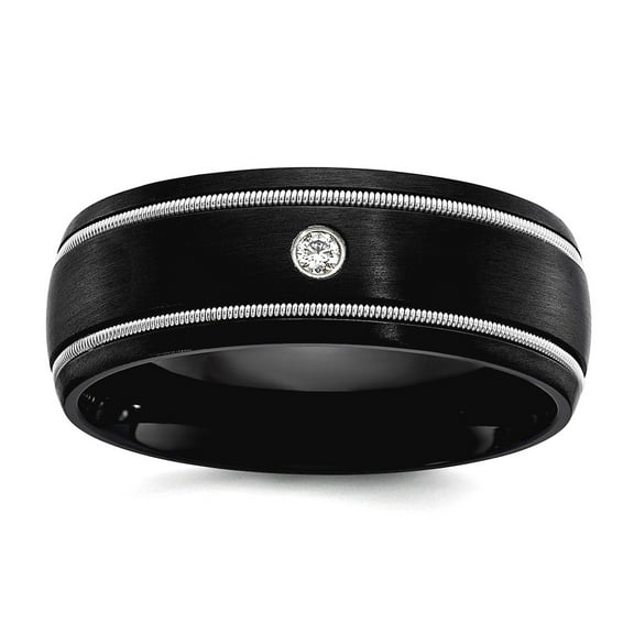 Black Zirconium Brushed With Cubic Zirconia 8mm Band Size 11 Ring for Women and Men