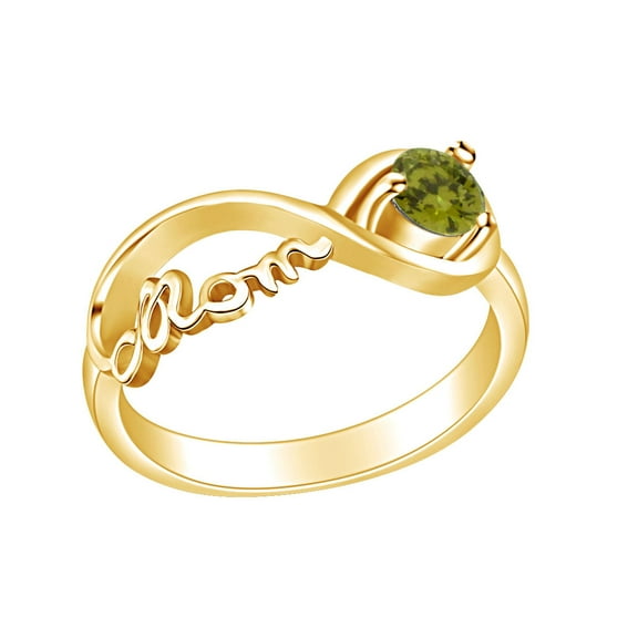 AFFY Mother's Day Jewelry Round Shpe Simulated Peridot Mom Infinity Ring 14k Yellow Gold Over Sterling Silver