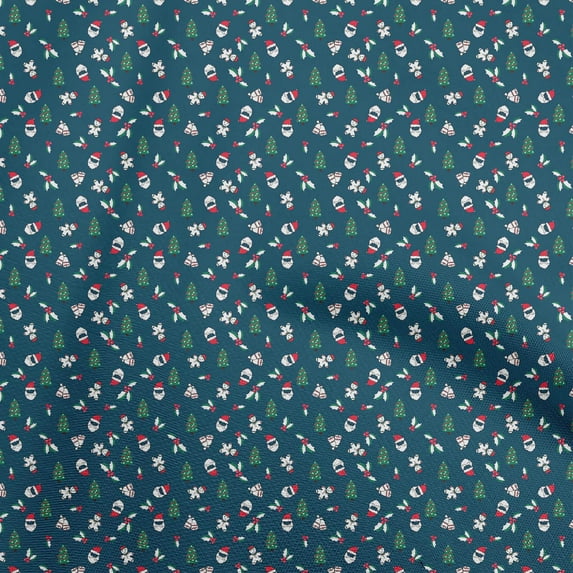 oneOone Cotton Flex Teal Blue Fabric Christmas Quilting Supplies Print Sewing Fabric By The Yard 40 Inch Wide