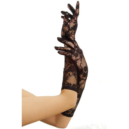 Leg Avenue Women's Stretch Elbow Length Lace Gloves, One Size, Black