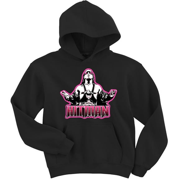 Black Bret Hart WWF WWE Old School Youth Small Hooded Sweatshirt