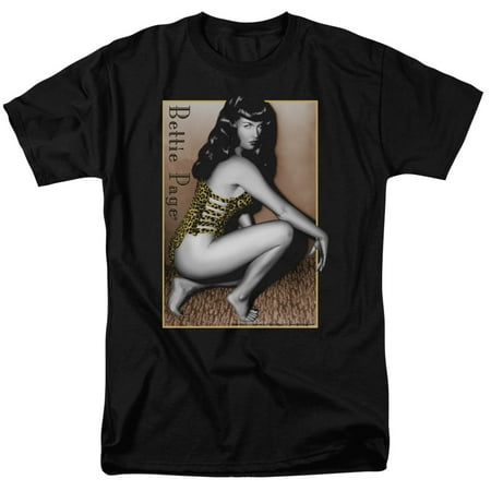 Bettie Page Pin - Bettie Page Crouching Leopard Pin Up Model Icon T-Shirt Tee