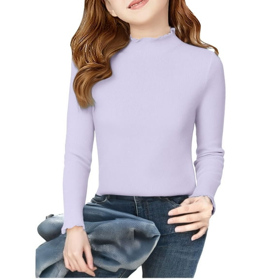 XXWXYD Girl’s Basic Long Sleeve Mock Neck Top, Solid Color Casual Plus Size Shirts, Slim Fit Half Turtleneck Blouse
