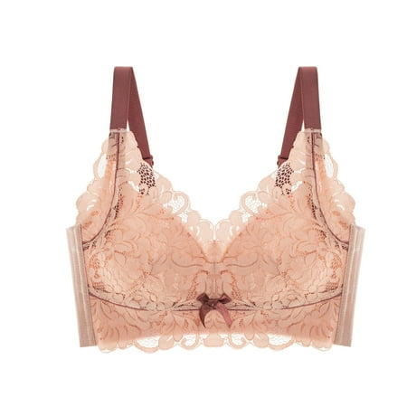 Woman Bra Women Ladies Comfortable Breathable No Underwire Lace Push up Bra Woman Underwear V-Neck Convertible Bra Feature Hook and Eye Closure Bralette Bra Style Y-590   Pink-a 38DE