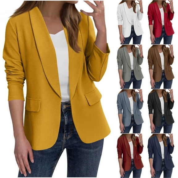 Women's Lapel Collar Blazer Business Casual Long Sleeve Open Front Work Office Suit Jacket Blazer Fall Lightweight Coat S-2XL