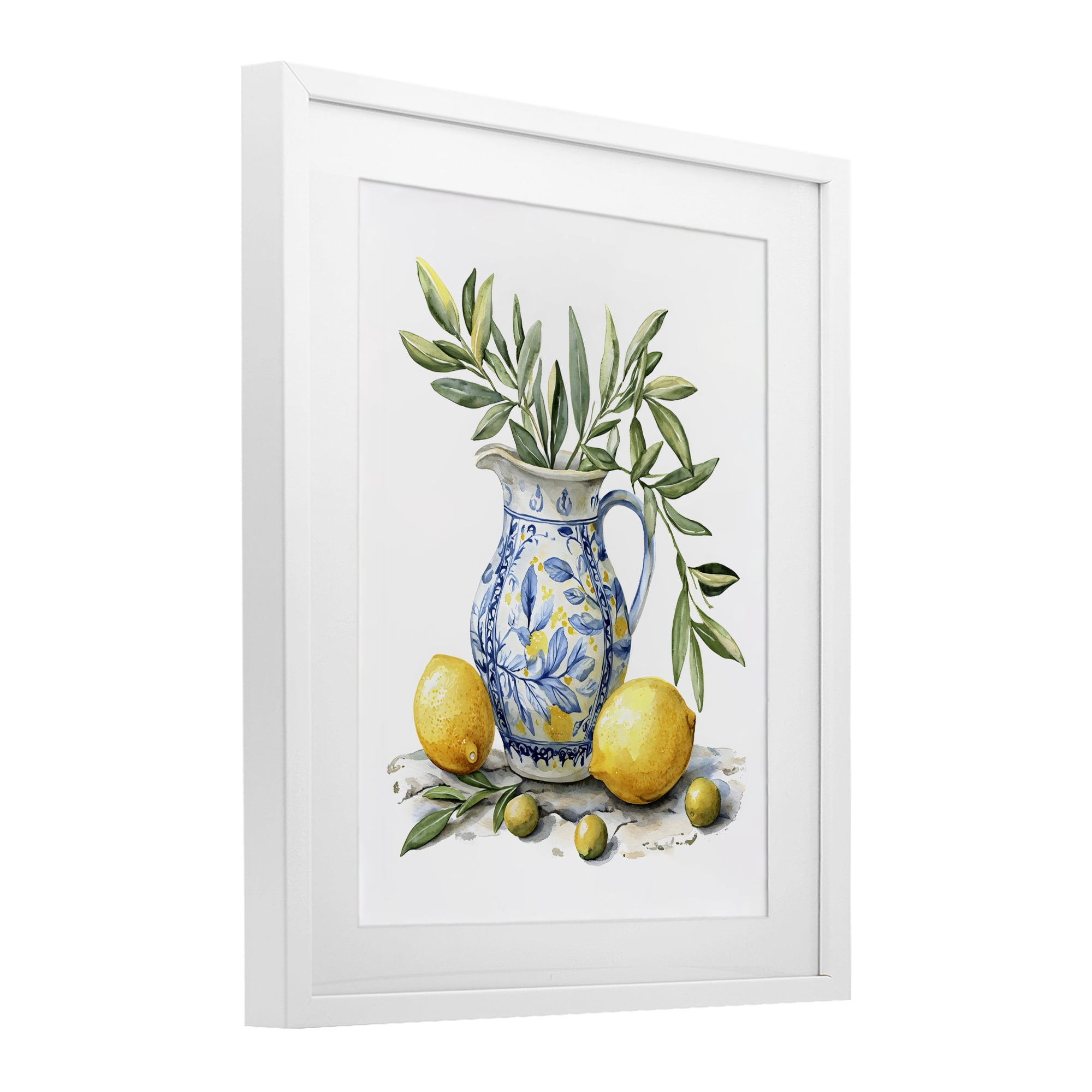 Stupell Industries Lemon & Olive Branch Still Life White Framed Print Under Glass, design by LSR Design Studio