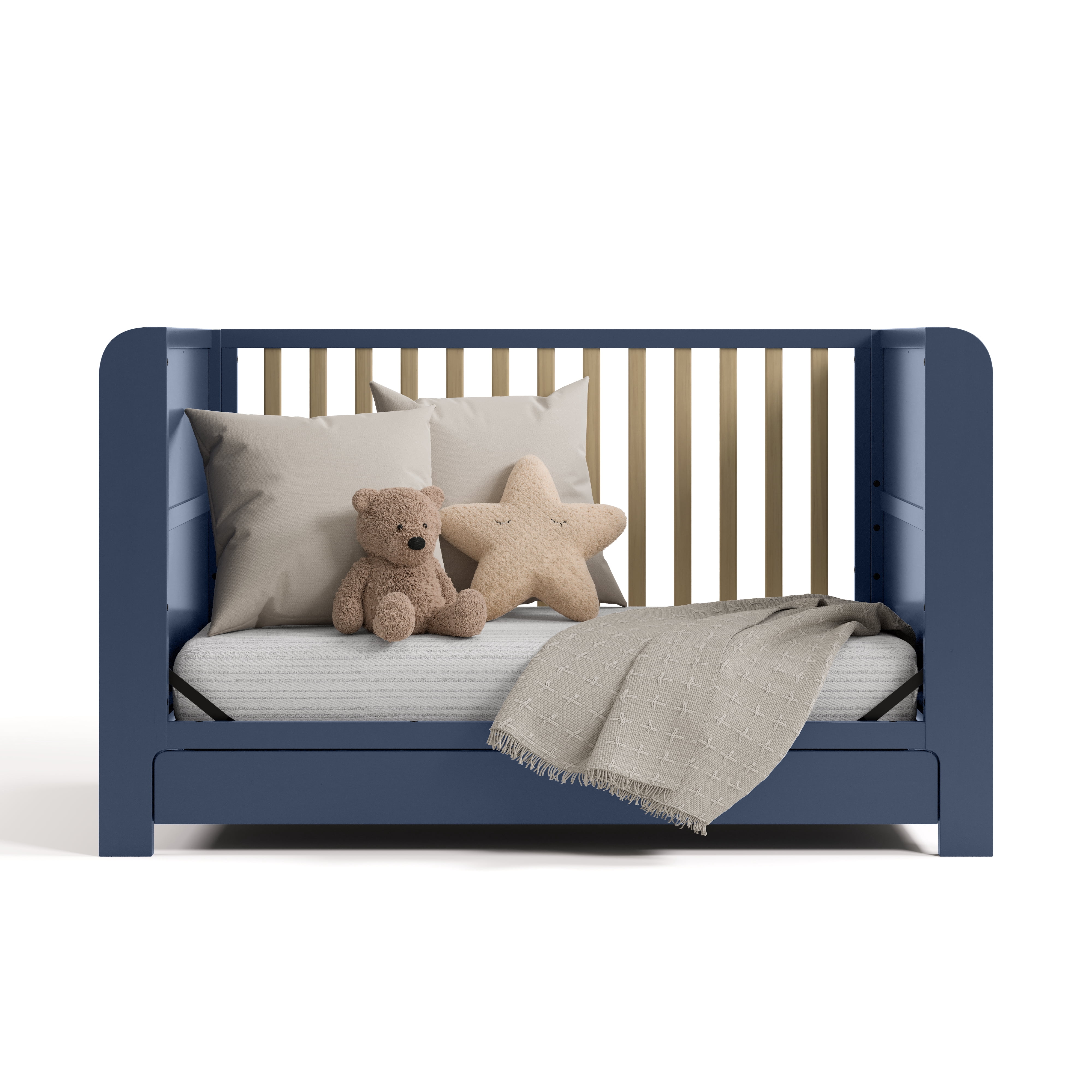 Graco Read-with-Me 4-in-1 Convertible Baby Crib with Drawer, Midnight Blue with Driftwood