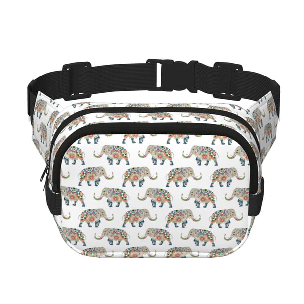 Balery Indian Elephant Mochila Cinturón para Mujeres y Hombres, Bolsa de Cintura Impermeable de Doble Capa con Correa