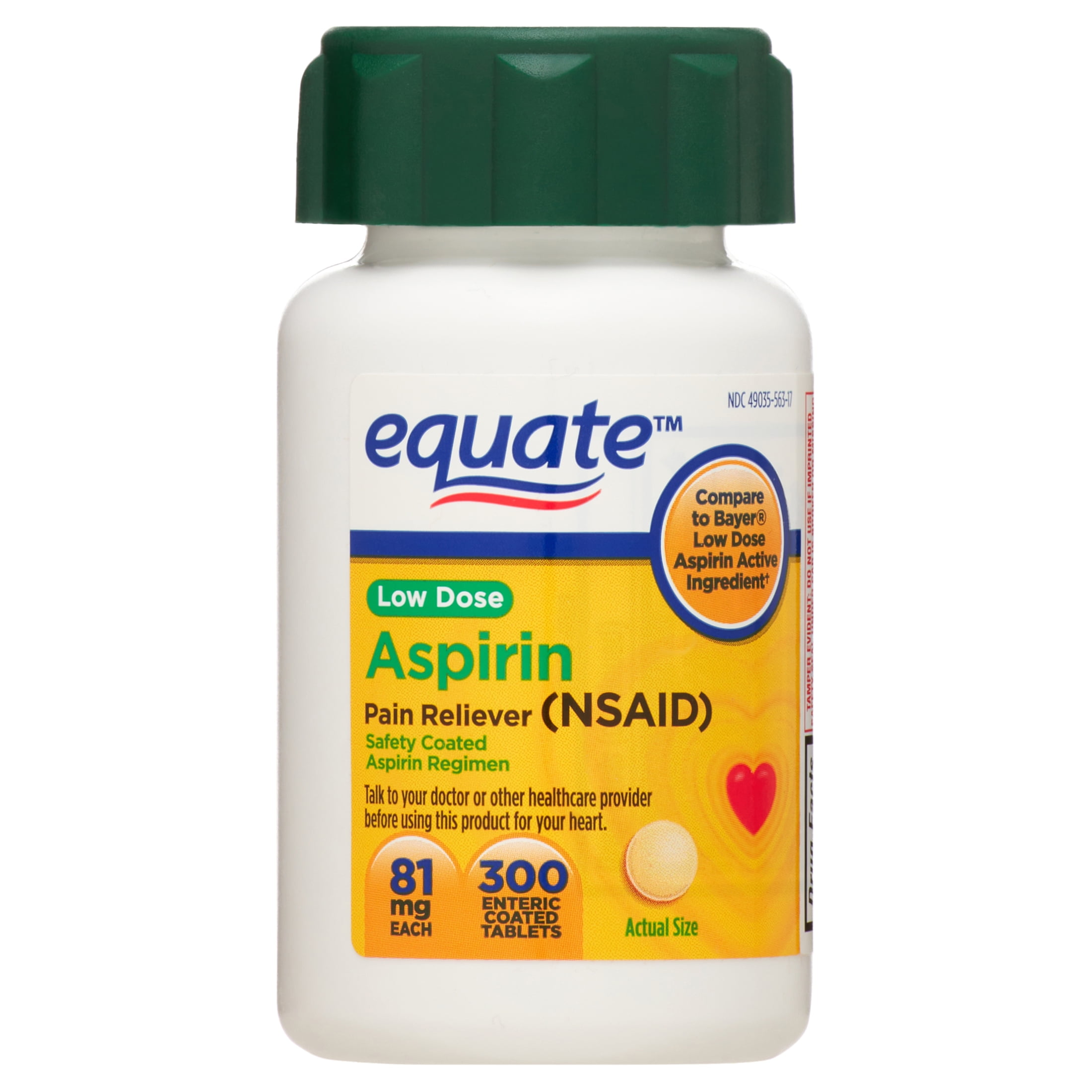 Equate Adult Low Dose Aspirin Safety Coated Tablets, 81 mg, 300 Count