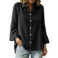 thumbnail image 6 of QSXADF Women's Button Down Shirts Cotton Linen Tops Point Collar Long Sleeve Solid Button Front Shirt For Office Casual Women's Fall Winter Tops, 6 of 6