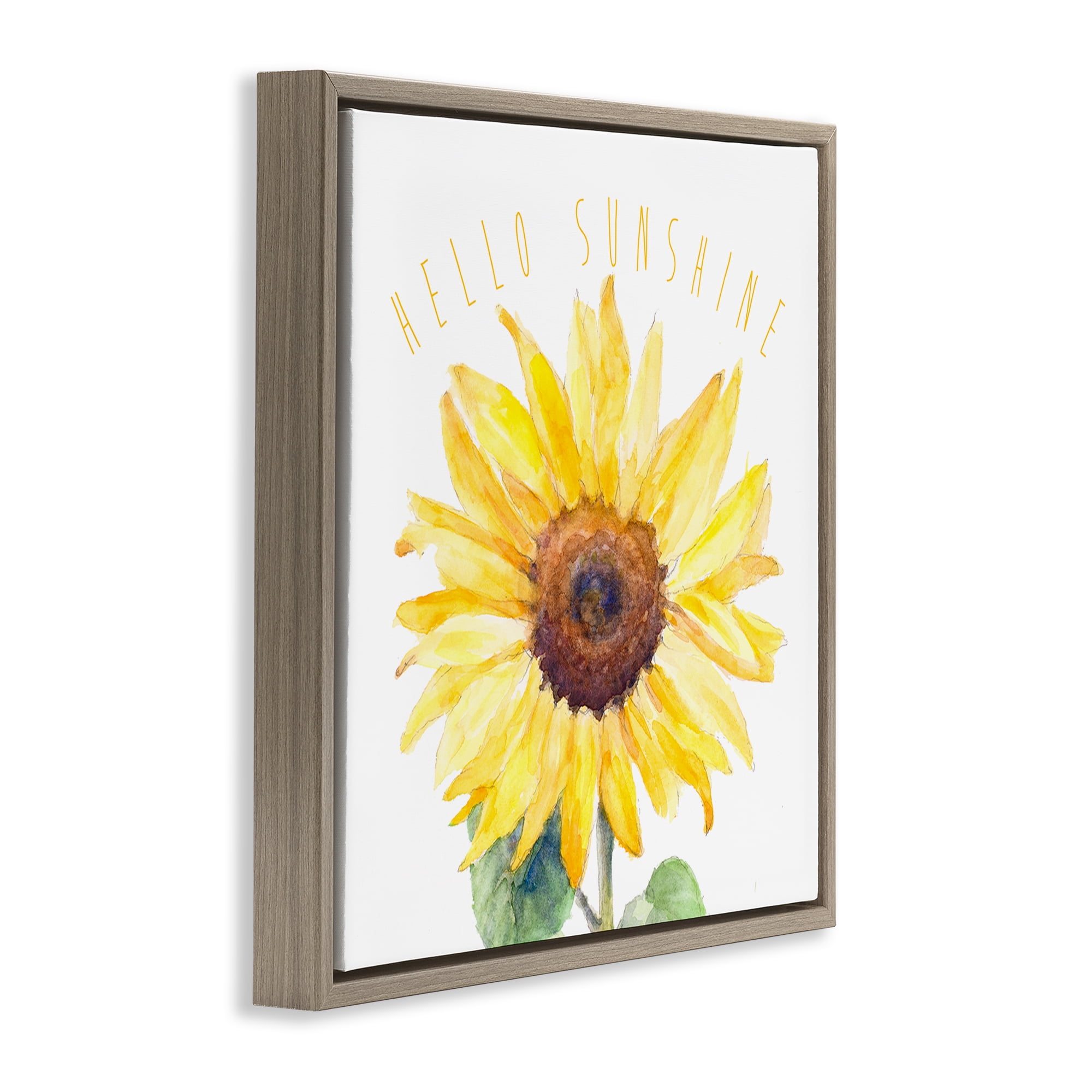 Stupell Industries Hello Sunshine Bloom Plants & Flowers Painting Brown Floater Framed Canvas Art Print Wall Art, 18 x 18