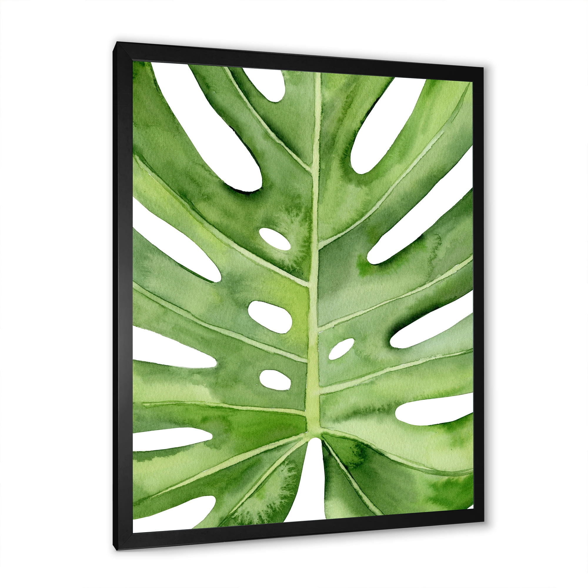 Designart 'Close Up Green Monstera Leaf Tropical Palm' Tropical Framed Art Print