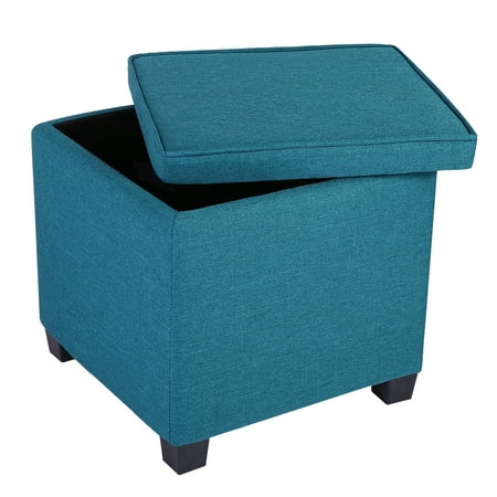 LANGRIA Square Linen Upholstered Storage Ottoman Foot Rest Stool LANGRIA Square Linen Upholstered Storage Ottoman Foot Rest Stool Seat with Legs, Peacock Blue - LANGRIA Square Linen Upholstered Storage Ottoman Foot Rest Stool