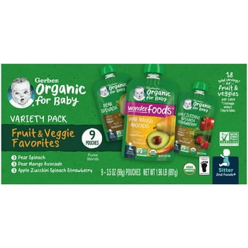 Gerber 2nd Foods  for Baby, Fruit & Veggie Variety Pack, 3.5 oz Pouch (9 Pack)