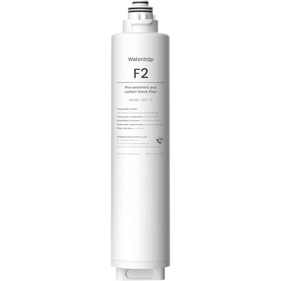 Waterdrop WD-F2 Filter, Replacement for WD-X12 & WD-X16 Reverse Osmosis System, 6-month Lifetime