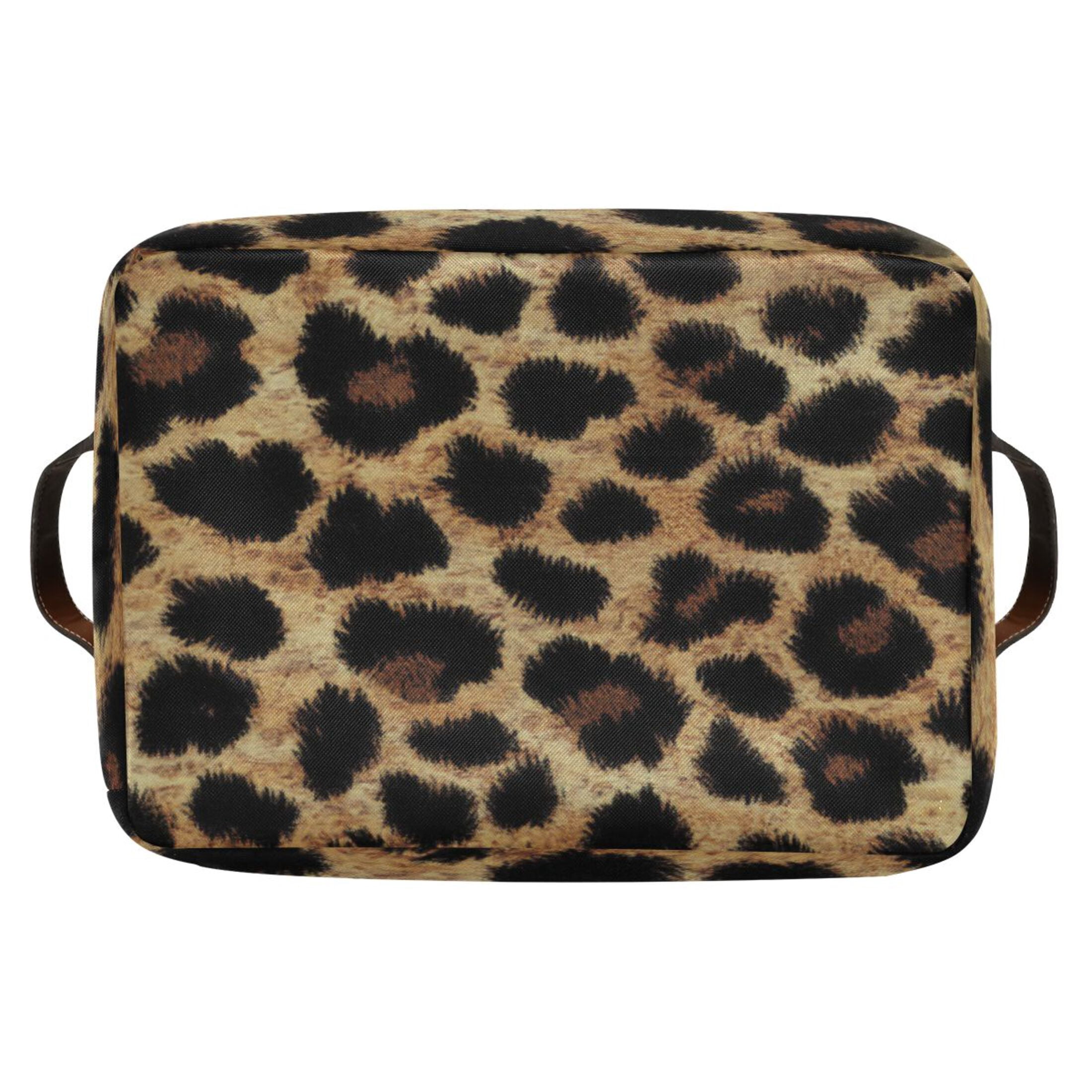 Leopard Print Fabric Texture Foldable Storage Basket,Canvas Fabric Foldable Storage Bins with Handles Open Home Storage Bins Boxes for Toy Book Shelf Closet Baskets