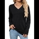 thumbnail image 2 of Camisetas de Mujer con Cuello en V, Larga, Informales, Básicas, Lisas y Suaves Negro XL, 2 of 10