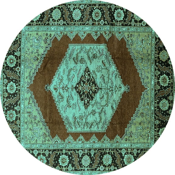 Ahgly Company Machine Washable Indoor Round Persian Turquoise Blue Traditional Area Rugs, 7' Round