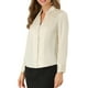 thumbnail image 4 of Camisa de satén de oficina con botones de manga larga y cuello alto con volantes para mujer Inspire Chic en color beige, 4 of 7