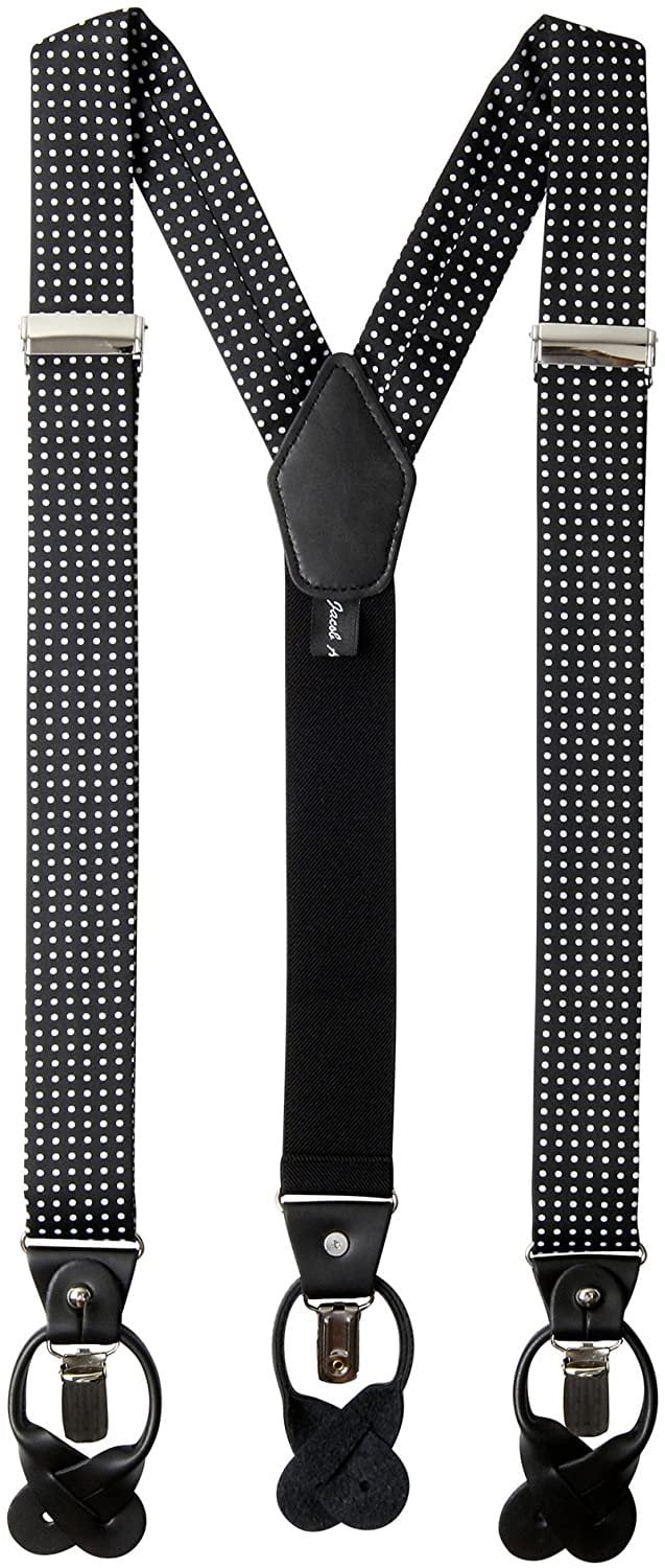 Jacob Alexander Mens Polka Dot Y-Back Suspenders Braces Convertible Leather Ends and Clips 
