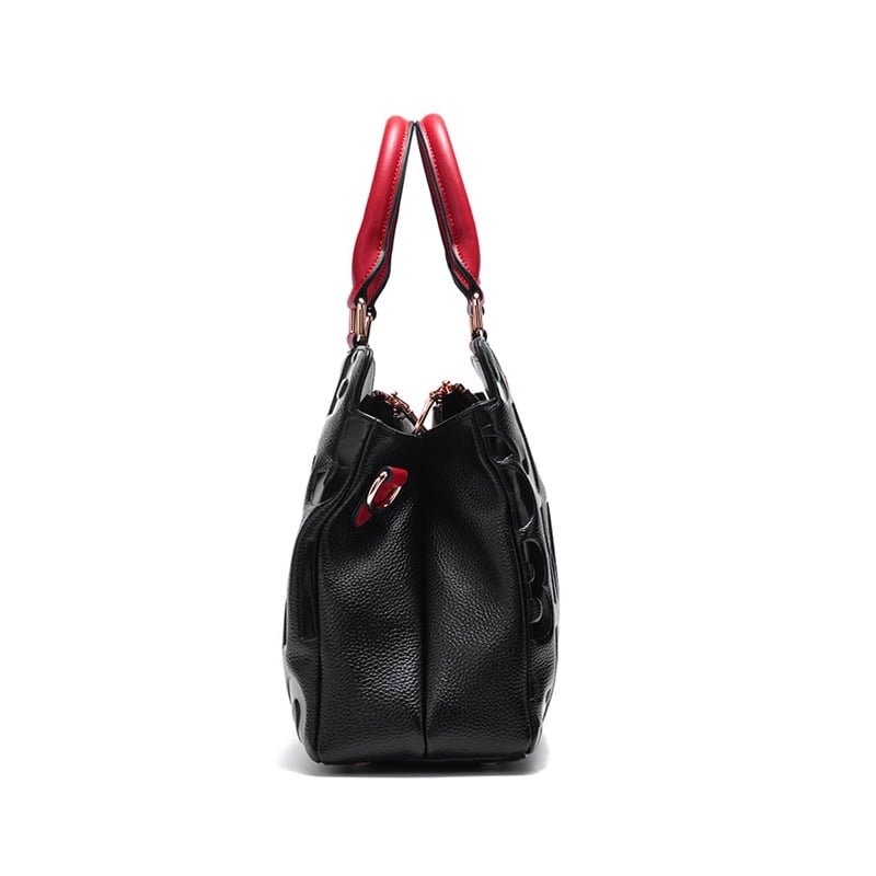 High-quality genuine leather alphabet stripe contrast handbag/tote for women, large capacity storage bag/purse