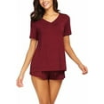 thumbnail image 3 of Ensemble de Pyjama pour Femme à Manches Courtes, Tenue de Nuit, Pjs, Rouge Vin, TG, 3 of 7