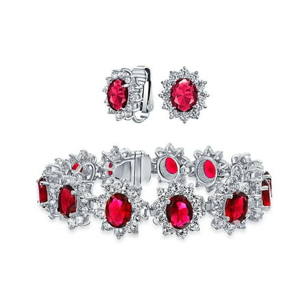 Vintage Style Oval Crown Halo Red Aaa Cz Statement Bracelet Clip On Earring Jewelry Set For Women Silver Plated Br Vintage Style Oval Crown Halo Red Aaa Cz Statement Bracelet Clip On Earring Jewelry Set For Women Silver Plated Br