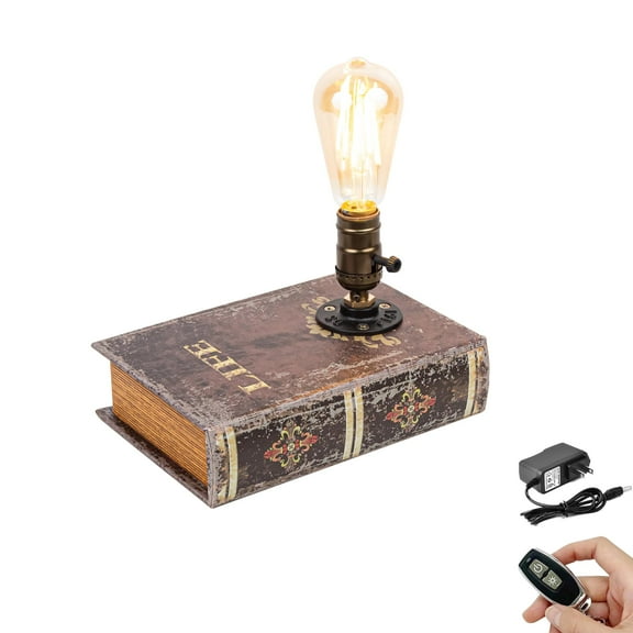 Kiven Cordless Bookshelf Lamp with Remote Control, 1-Light Rechargeable Bookcase Lighting, Farmhouse Decorative Bookend, Cordless Table Lamp for Office Bedside Bookshelf