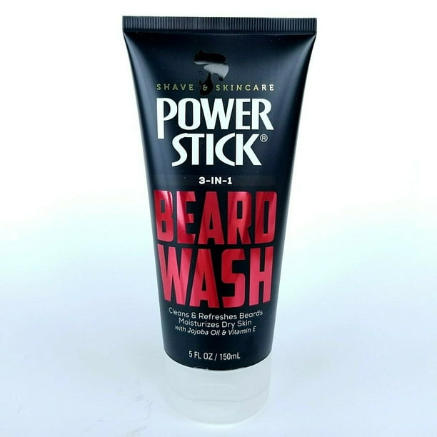 Power Stick 3 in 1 Beard Wash 5fl oz 150ml Jojoba Oil Vitamin E Cleans