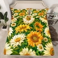 thumbnail image 2 of Manfei Daisy Sunflower Twin Sheet Sets 3pcs for Girls, Floral Flower Twin Fitted Sheet, Green Leaves Flat Sheet, Luxury Bedroom Decor, 2 of 7