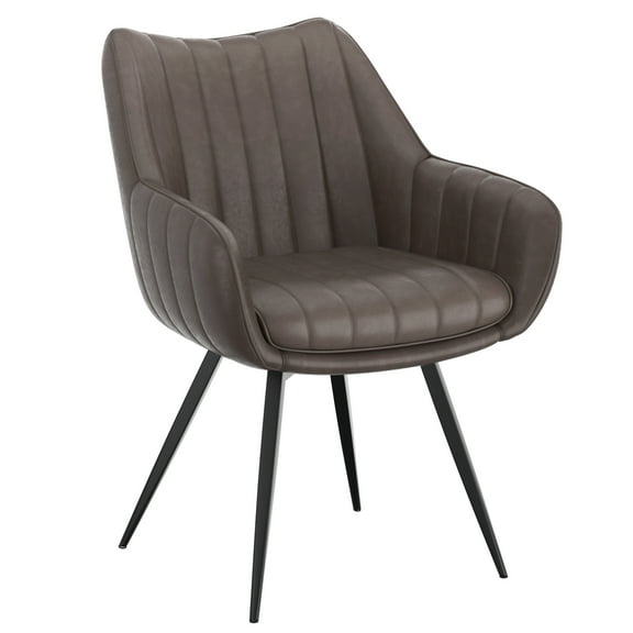 WHI Modern Faux Leather Metal Swivel Dining Accent Chair Set of 2 Charcoal Black