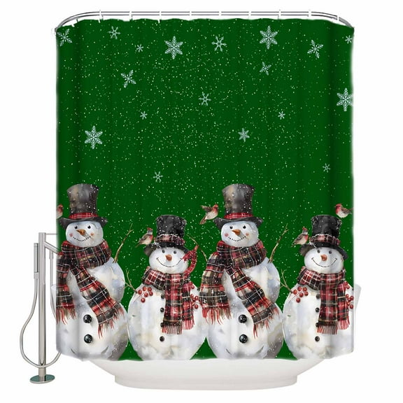 Small Stall Shower Curtain 48x72 Inch Narrow Half Size Green Snowman Christmas Bath Curtains Bathroom Decor Birds Xmas Snowflake Waterproof Fabric Shower Curtain Set with Hooks 48 Inch