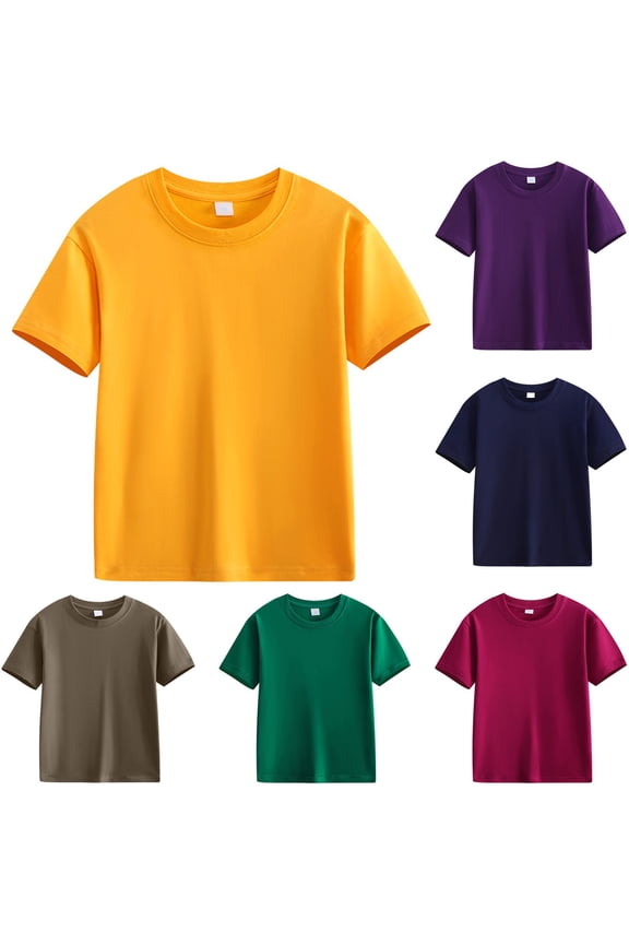 Boys Short Sleeve T-Shirts Solid Cotton Short Sleeve Round Neck Casual Tee Boys Girls Summer Tops
