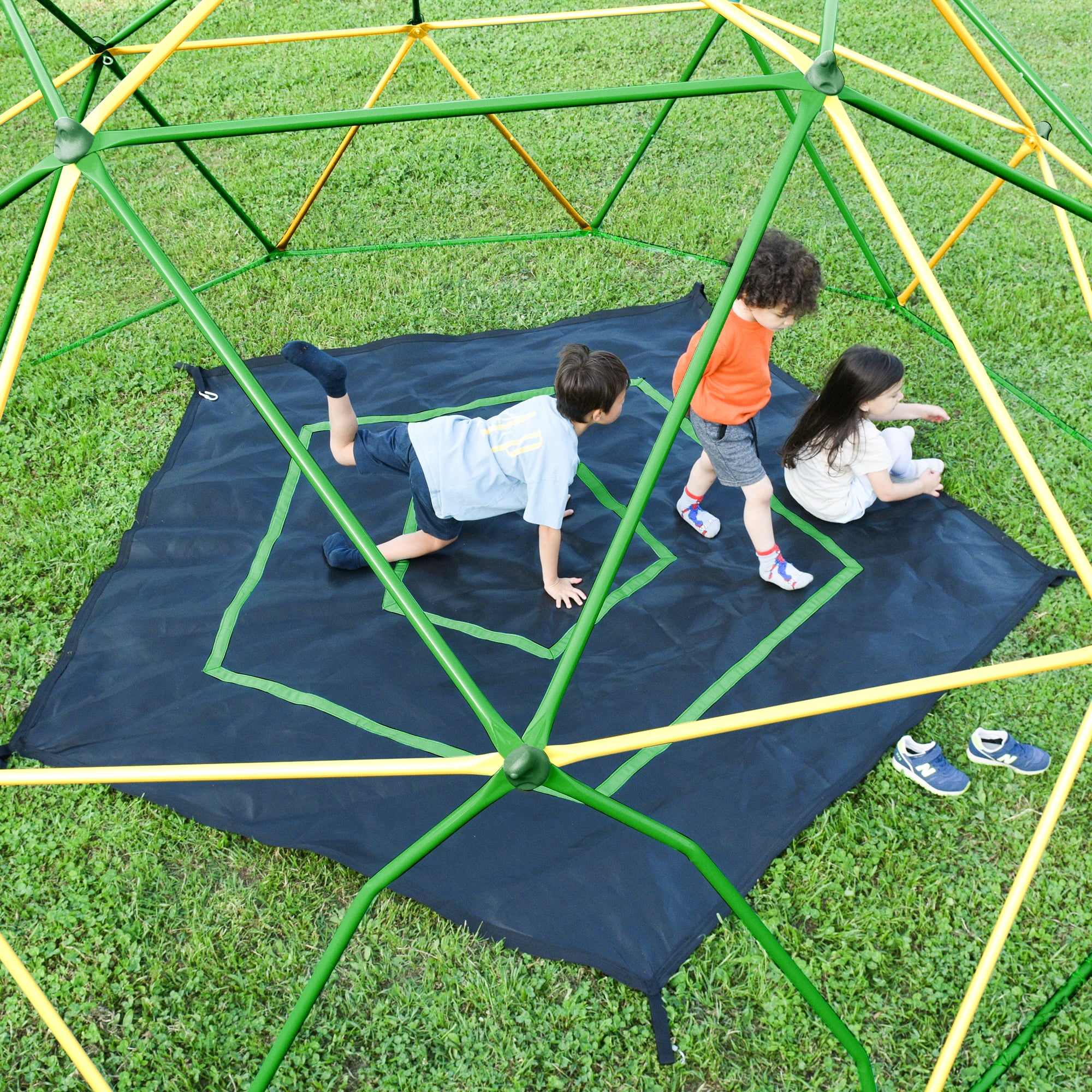 Aukfa 13FT Kids Climbing DomeJungle Gym with Hammock, 1000 lbs Capacity, Rust & UV Resistant, Coffee