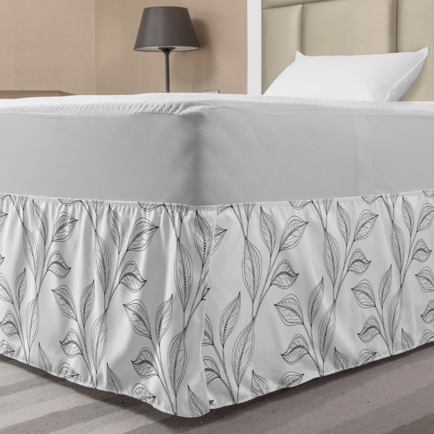 Black and White Bed Skirt, Monochrome Garden Pattern with ...