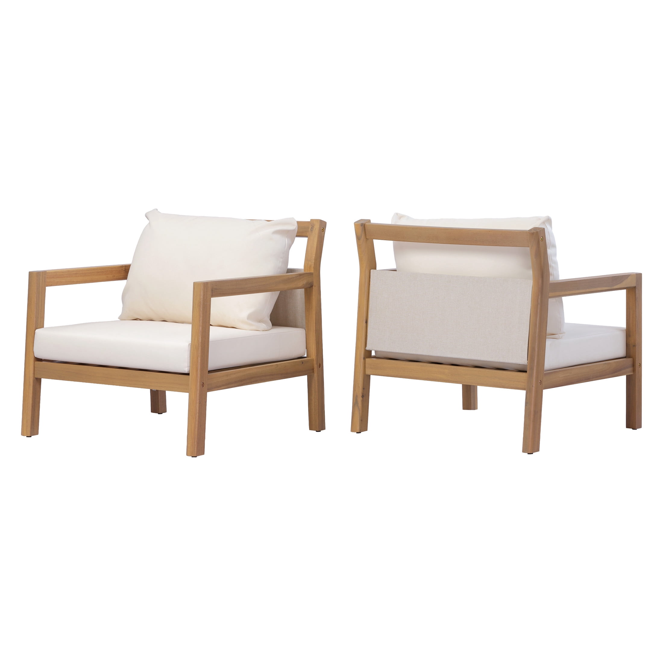 Christopher Knight Home Modern Outdoor Acacia Wood Armchair with Cushions, Light Teak+Beige, Set of 2