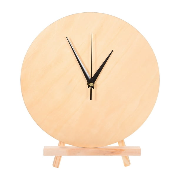 Reloj de madera en blanco: Esfera redonda de madera de 25 cm con soporte y puntero para pintar. Decoración del hogar, manualidades para sala de estar, dormitorio y oficina.
