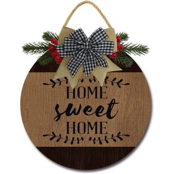 Eveokoki 12" Home Sweet Home Sign for Front Door Farmhouse Porch Rustic Round Wooden Hanging Wreaths for Housewarming gift Christmas Festival Decoration Wall Decor Outdoor Indoor