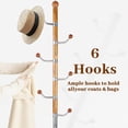 thumbnail image 3 of PUKNLYWooden Coat Rack Freestanding, Hall Tree Hanger with Resin Hooks, Adjustable Heavy Duty Coat Stand for Hanging Clothes, Bags, Hats, and Umbrellas in Living Room, Bedroom, Entryway, and Hallway, 3 of 8