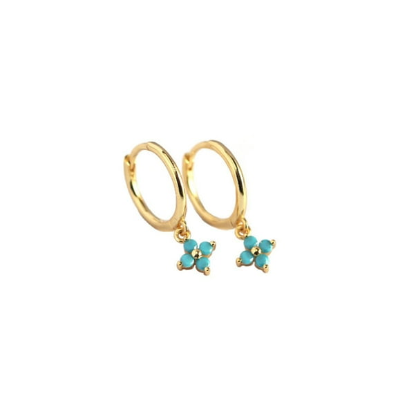 Tiny Dainty Flower Dangle Earrings, Four Leaf Clover Minimalist Earrings, Cute Sterling Silver Earrings, Gold Huggie Earrings, Gifts for Her