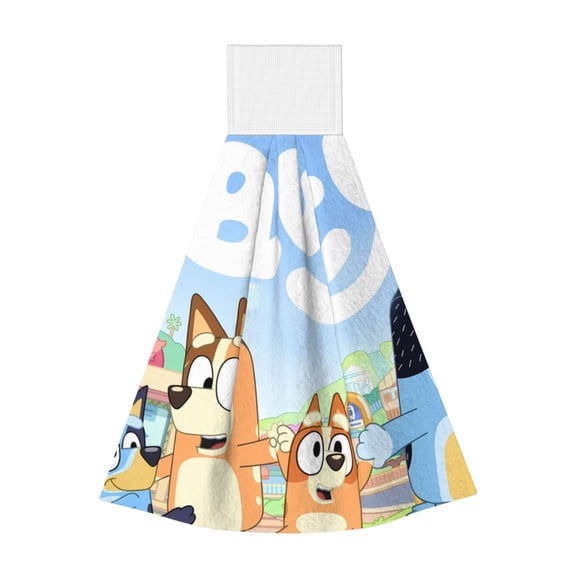 Zofaai Bluey Pattern Coral Fleece Velcro Hand Towel, Hanging Absorbent Towel Suitable for Kitchen and Bathroom