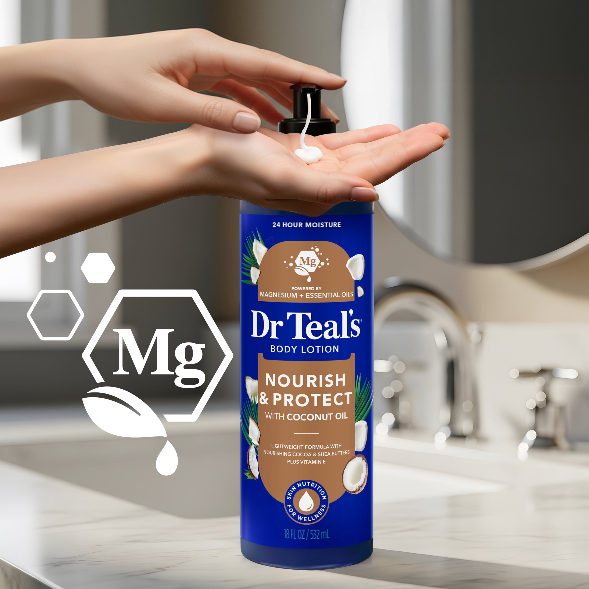 Dr Teal’s Nourish & Protect Body Lotion with Coconut Oil, 24 Hour Moisture, 18 fl oz