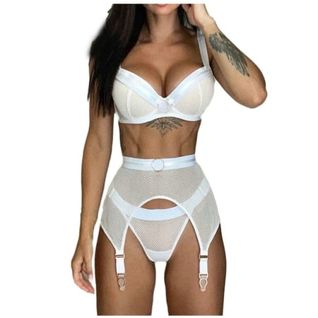 

Fishnet Lingerie For Women Underwear Women Night Shirts Sleepwear Women Lace Eyelash Crochet Bra Low Cut Out Panty Set Hollow Lace White S