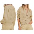 thumbnail image 3 of Womens Long Sleeve Button Up Knit Cardigan Crewneck Button Down Sweaters for Women Khaki L, 3 of 7