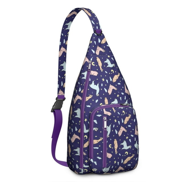 Cartoon Llama Pattern Shoulder Bag - Funny Alpaca Print Sling Backpack for Daily Use (Adorable Animal Design, Water-Resistant Crossbody Daypack)